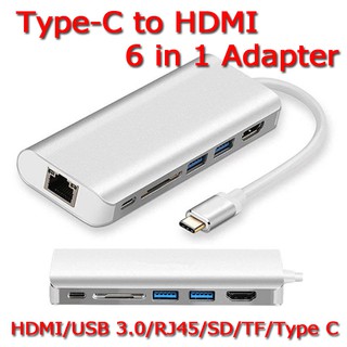 Type C To HDMI/USB 3.0/RJ45/SD/TF/Type C Adapter 6 in 1