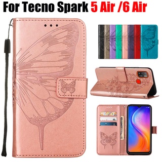 เคสโทรศัพท์มือถือ Tecno Spark 5 Air Kd6A /Tecno Spark 6 Air Ke6 Ke6J Kf6 ลายผีเสื้อ 3D + Tpu แบบพับได้สําหรับโทรศัพท์มือถือ