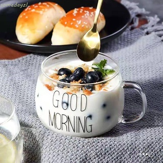 Somedayzl แก้วมัก แก้วกาแฟใส ลาย Good Morning น่ารัก ใช้ซ้ําได้ พร้อมหูจับ สําหรับใส่นม น้ําผลไม้