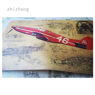 Zhizhong โปสเตอร์กระดาษ ลายเครื่องบินรบ U1315t Htwers232 NORTH P51 B MUSTANG PLANE สไตล์วินเทจ