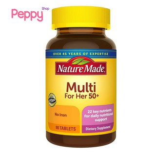 Nature Made Multi For Her 50+ No Iron 90 Tablets วิตามินรวมสำหรับผู้หญิงวัย 50 ปีขึ้นไป (90 เม็ด)