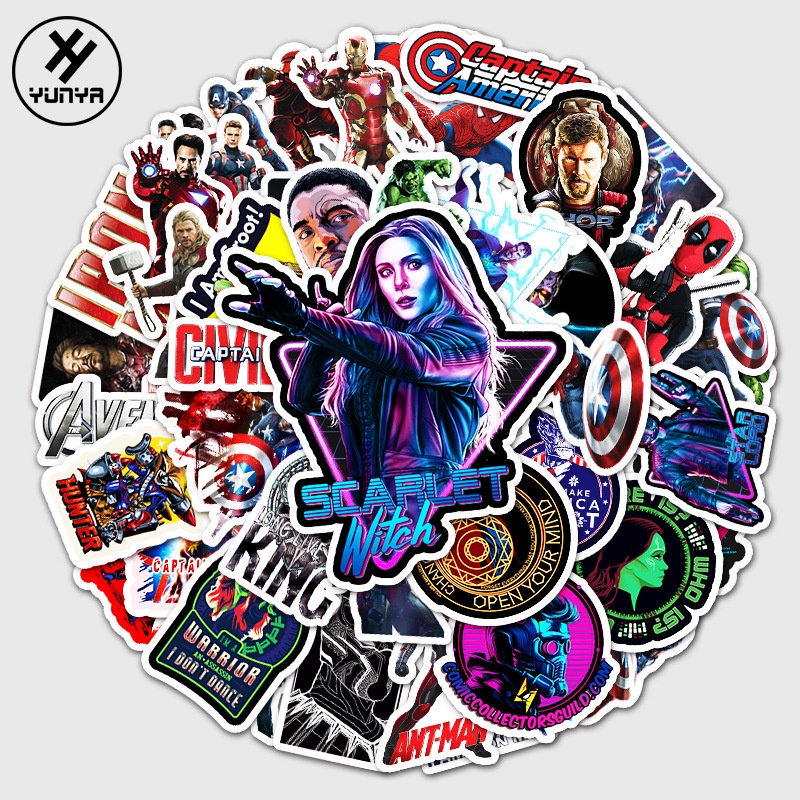 พร้อมส่ง marvel มาร์เวล sticker สติกเกอร์กันน้ำรูปแบบที่แตกต่างกัน 50 ชิ้น CARTOON USA MOVIE