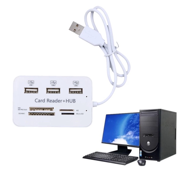 Mini USB 3.0 HUB + เครื่องอ่านการ์ดความเร็วสูง USB HUB พร้อม MS/SD/M2/ TF Card Reader 3 พอร์ต USB Splitterสำหรับแล็ปท็อป
