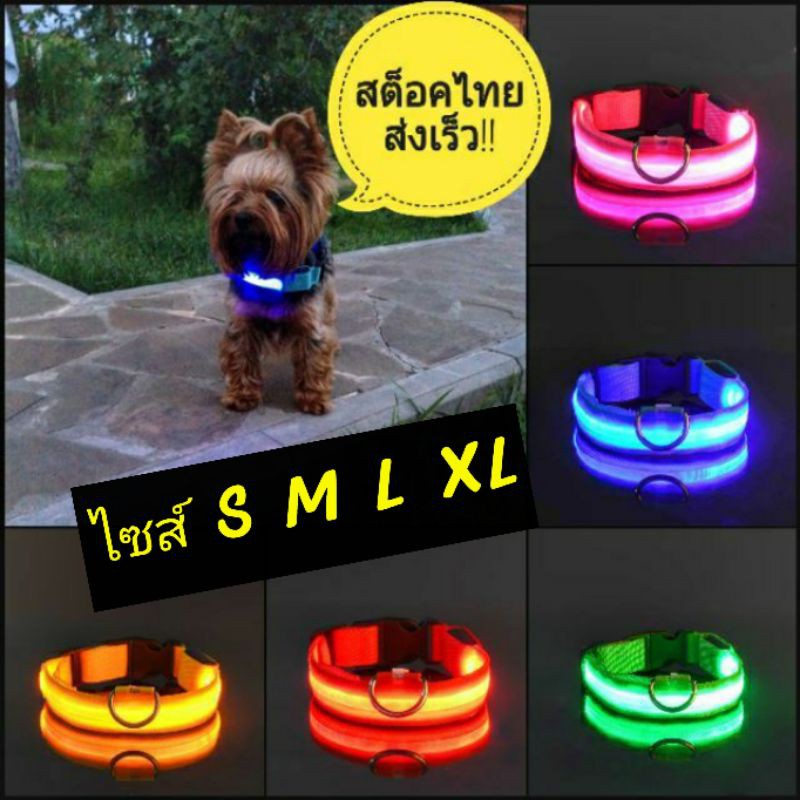สต็อคไทย ปลอกคอสุนัขมีไฟ LED ปลอกคอสัตว์เลี้ยง ปลอกคอนิรภัย ปรับขนาดได้