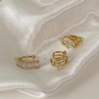 ต่างหูเพทายแบบหลายชั้นประดับมุกสไตล์วินเทจ