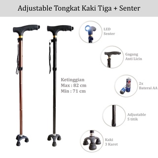 [Kesehatan] Alat Bantu Jalan Manula Tongkat Lipat Bahan Aluminium Kaki Tiga Dengan Tambahan Lampu LED [TGT5]