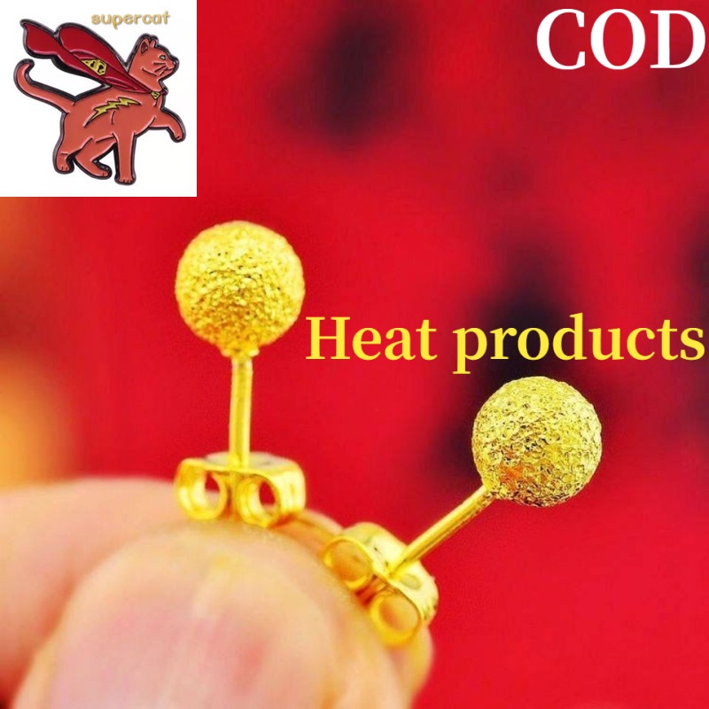 ทองคําบริสุทธิ์ 18k Pawnable Saudi Gold Nasasangla อารมณ์ลูกปัดกลมขนาดเล็ก Frosted ต่างหู Vintage ต่างหูทราย