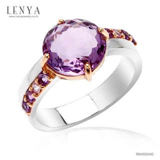 Lenya Jewelry แหวนพลอยอเมทีสต์ (Amethyst)เม็ดโต ประดับพลอยเม็ดเล็ก อเมทีสต์ (Amethyst) และ แซฟไฟร์สีชุมพู(Pink Sapphire)