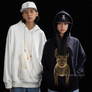Lifework เสื้อกันหนาว มีฮู้ด พิมพ์ลายสุนัขบูลด็อก สีทอง สไตล์ฝรั่งเศส เหมาะกับฤดูใบไม้ร่วง สําหรับทุกเพศ