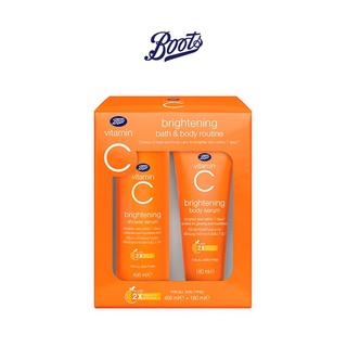 BOOTS VITAMIN C บู๊ทส์ วิตามิน ซี ไบรท์เทนนิ่ง บาธ แอนด์ บอดี้ รูทีน x 2 ชิ้น (495มล+180มล)