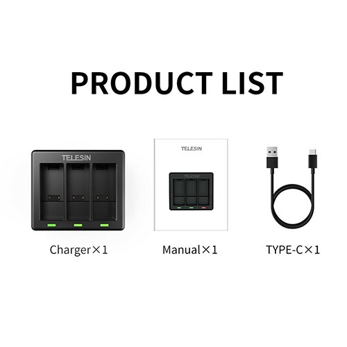 GoPro 12 / 11 / 10 / 9 Telesin Charger + Telesin Battery แท่นชาร์จ ที่ชาร์จ + แบตเตอร์รี่ ฟรีกล่องใส่แบต รับประกัน 1 ปี.