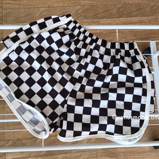 🔥พร้อมส่ง🔥 Black &amp; White Checker กางเกงตารางขาสั้น