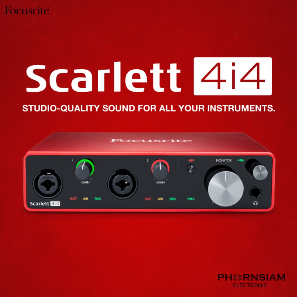 Frocusrite Scarlett 4i4 Gen3 USB Audio Interface Input Combo jack 2 ช่อง (สามารถใช้งานได้ทั้ง XLR , 