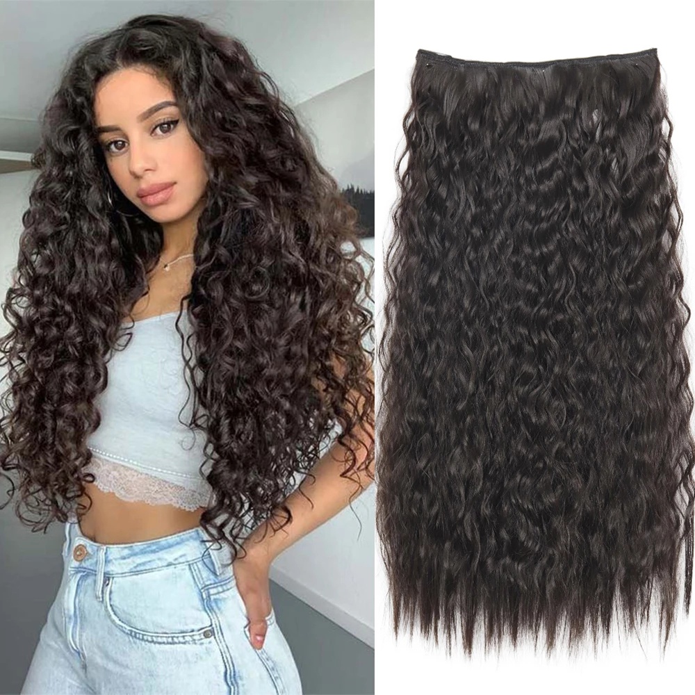 วิกผมต่อผม 22 นิ้วยาว Kinky Curly Hairpiece 5 คลิปในชิ้นเดียวต่อผมข้าวโพดหยิกผมสังเคราะห์