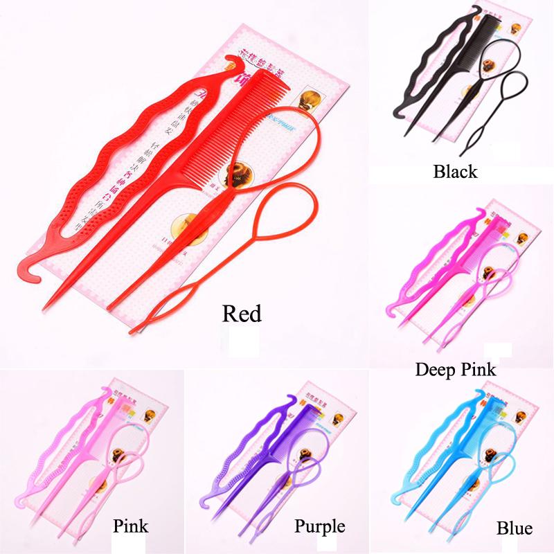 4pcs/Set Plastic Hair Style Tool Styling Curler Pull Comb Fast Clip Twist Magic