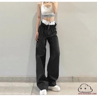 ★JW❥Women´s Fashion Wide Leg Pants Black High Waist Drawstring Streetwear Straight Leg Pants