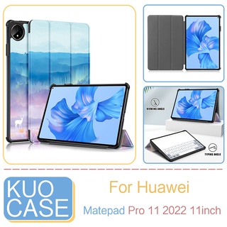 สําหรับ Huawei MatePad Pro 11 2022 เคสหนัง PU ฝาหลัง PC แบบแข็ง แบบพับสามทบ