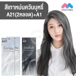 สีผมแฟชั่น เซตสีผม เบอริน่า แฮร์ คัลเลอร์ครีม สีเทาหม่นควันบุหรี่ Berina Hair Color Cream Set A1+ A21 Ash Gray Smoke