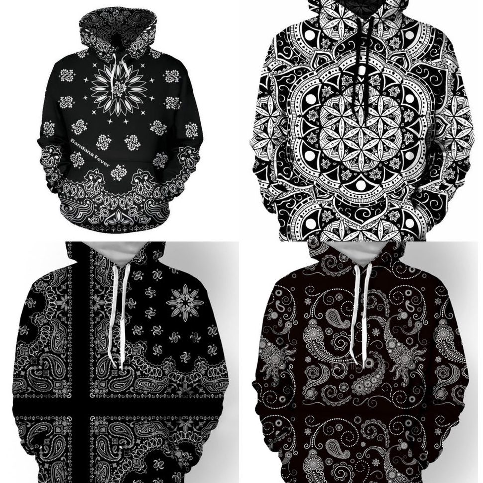 Black Paisley Bandana พิมพ์เสื้อฮู้ดผู้ชายฤดูหนาว Oversize Streetwear ท็อปส์ซูหลวมสบายๆเสื้อกันหนาว
