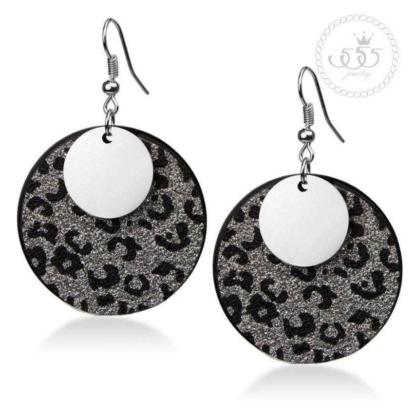 555jewelry ต่างหูระย้าแฟชั่น ดีไซน์เก๋ ลายเสือดาว โดดเด่นด้วยผิวทราย รุ่น MNC-BER067 - ต่างหูสวยๆ ต่