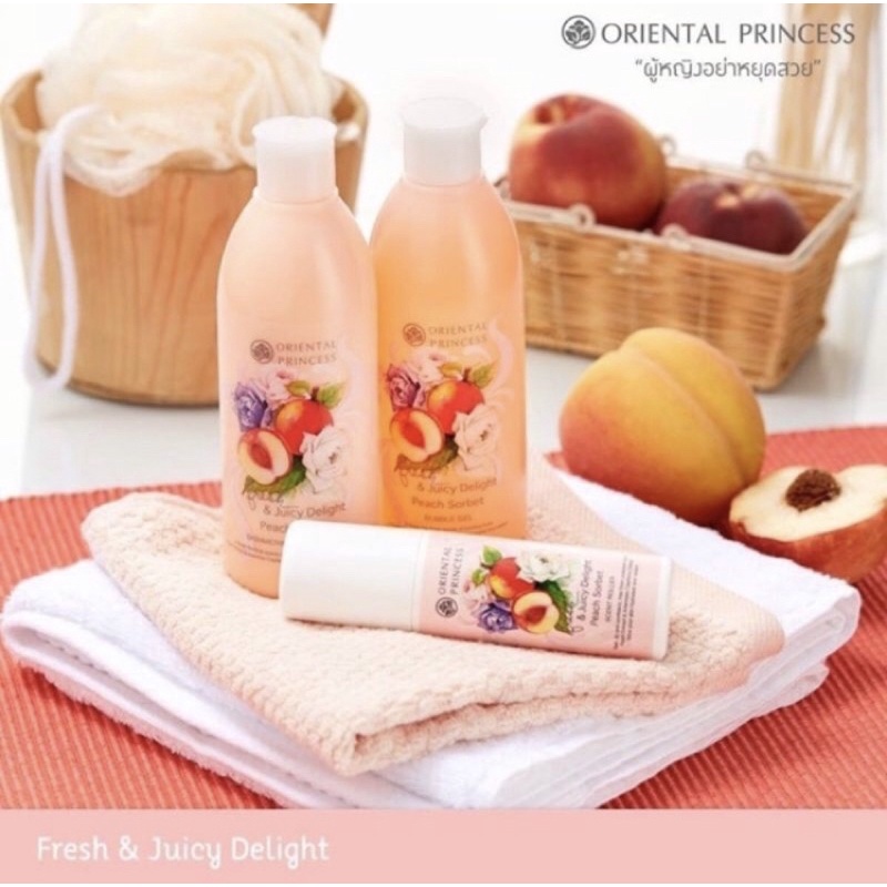Oriental princess peach products in Blissful sensation set โรลออน สเปร์ยผม ครีมทาผิว