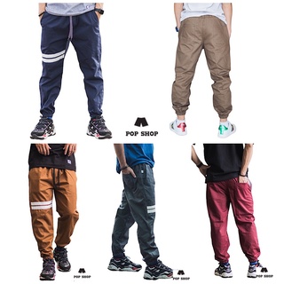 ราคากางเกงขายาวสีสวยๆJogger(ขาจั้ม) แถบผ้าขาวแบบเย็บอย่างดี