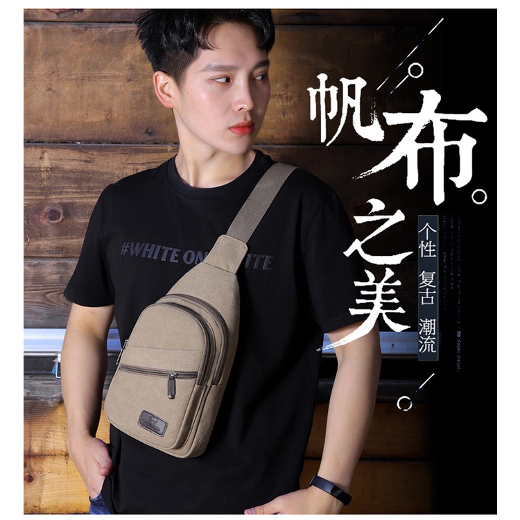 (w159)กระเป๋าคาดอกผ้าแคนวาสหนา มี5ช่อง ผ้าหนาใบใหญ่เท่ redskyzone