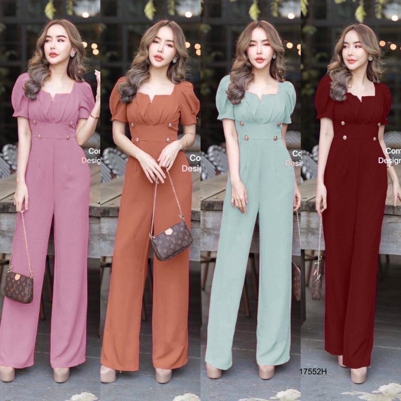 TW17552 Jumpsuit จั๊มสูทขายาว ทรงคอยูเว้า