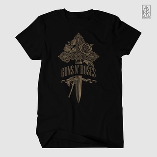 เสื้อยืดลําลองแขนสั้นพิมพ์ลาย N ROSES / GNR KNFE สีน้ําตาล/โลหะ ROCK Music / MONO VERSIONS-5XL