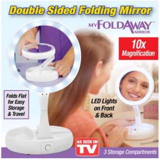 My Fold away mirror กระจกLED กระจกแต่งหน้าแบบมีไฟ พับเก็บได้ สะดวกสบาย