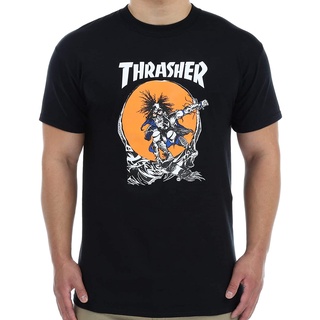 เสื้อยืดผ้าฝ้ายพิมพ์ลายเสื้อยืดแขนสั้น พิมพ์ลาย Thrasher x Pushead สําหรับผู้ชาย