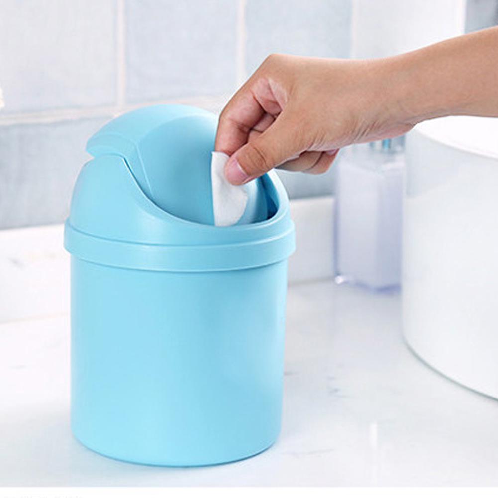 Exquisite Desktop Trash Can Countertop Roll Swing Top Box Household Mini Small