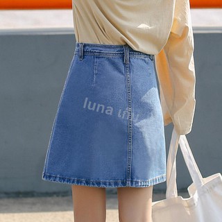 ◊❁✜💙Luna เก็บ💙มีไซส์ S-2XL💥กระโปรงยีนส์ กระโปรงเอวสูงวัยรุ่น ยีนส์ทรงAสไตล์เกาหลี ปลายรุ่ย