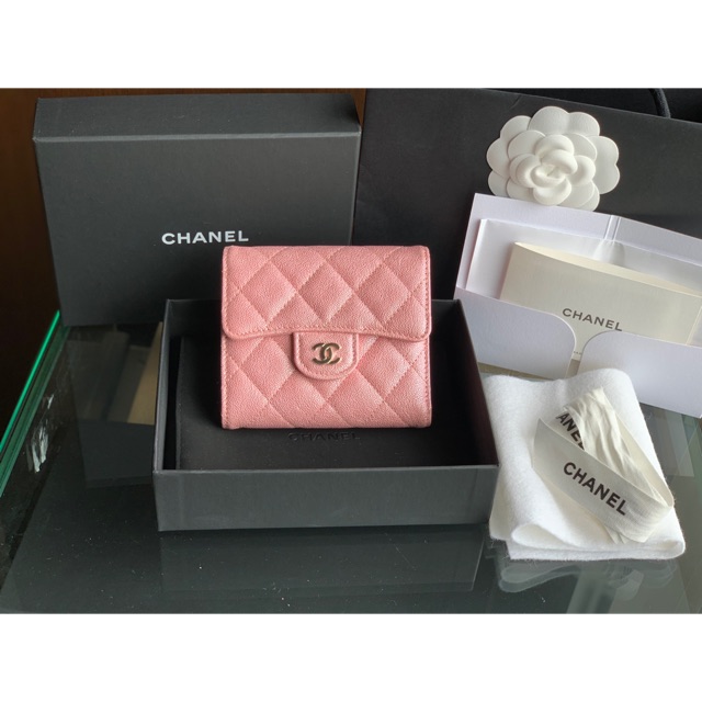 New chanel small flap wallet GHW Irridescent pearly pink caviar | Shopee  Thailand