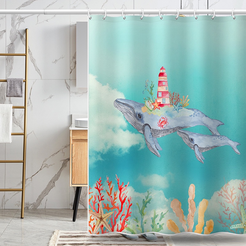 แนะนำ ผ้าม่าน ผ้าม่านโพลีเอสเตอร์ พิมพ์ลายการ์ตูนปลาวาฬ ภาพวาดสีน้ํา ป้องกันน้ําค้าง HD สําหรับกั้นห้องอาบน้ํา ราคาพิเศษ มีเก็บเงินปลายทาง