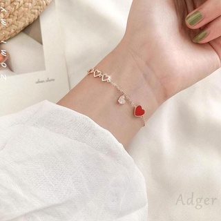 [Adger] Sweet Hollow Love 925 จี้สร้อยข้อมือเงิน บุคลิกภาพหญิง Rhinestone Heart-shaped Bracelet 808