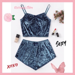 Risness Velvet Set💖เซ็ทชุดนอน 2 ชิ้น ผ้ากำมะหยี่เซ็กซี่ น่ารัก🔥