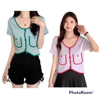 MYGIRLSHOP.T็เสื้อคอวีวีชัยเสื้อกระเป๋าคู่94146