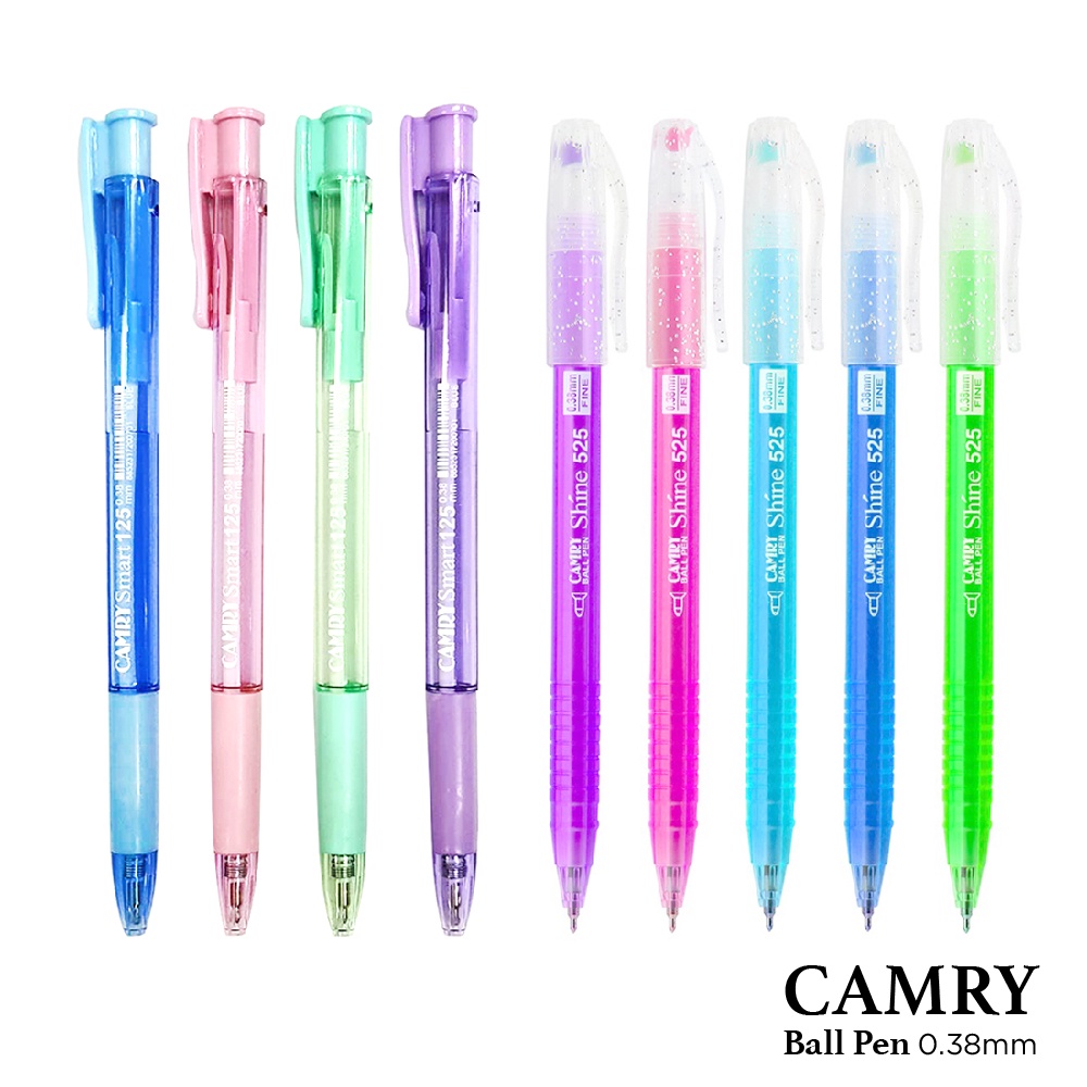 ปากกาลูกลื่น 0.38 mm CAMRY รุ่น Smart 125 แบบกด / Shine 525 แบบปลอก (1 ด้าม) ปากกา Ballpoint Pen [S2
