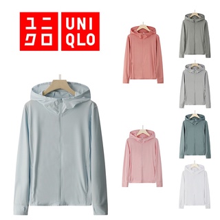 พร้อมส่ง Uniqlo เสื้อแจ็กเก็ตแขนยาว มีฮู้ด มีซิป ป้องกันรังสียูวี UPF 50+ สําหรับผู้หญิง