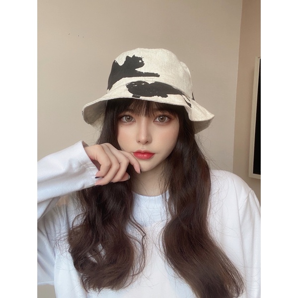 หมวกบักเก็ต ผ้าฝ้าย และผ้าลินิน พิมพ์ลายคิตตี้น่ารัก เข้ากับทุกการแต่งกาย สไตล์ชาวประมง สําหรับผู้ชาย และผู้หญิง - รูปที่ 3