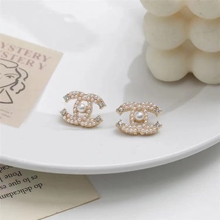 Fashion earrings ต่างหูเงินแท้925 ต่างหูชาแนล สีเงิน/สีทอง (พร้อมกล่อง)