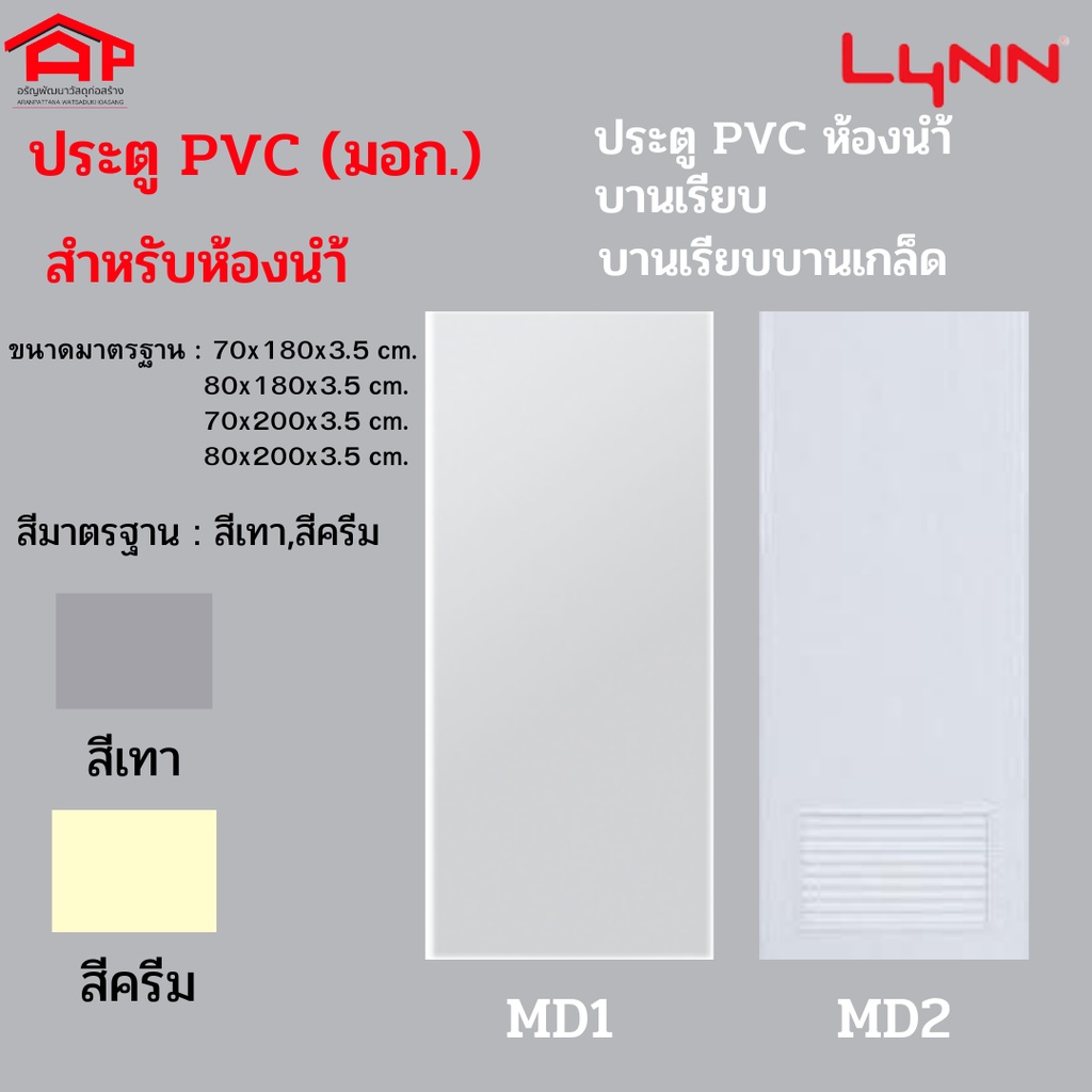 Lynn ประตู PVC ห้องน้ำ บานเรียบ MD1