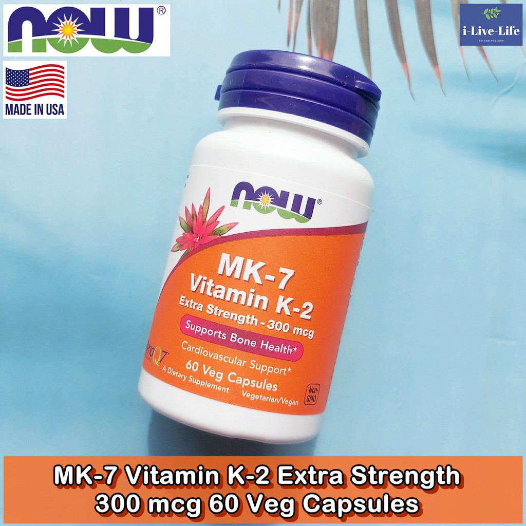 วิตามินเคสอง MK-7 Vitamin K-2 Extra Strength 300 mcg 60 Veg Capsules - Now Foods K2