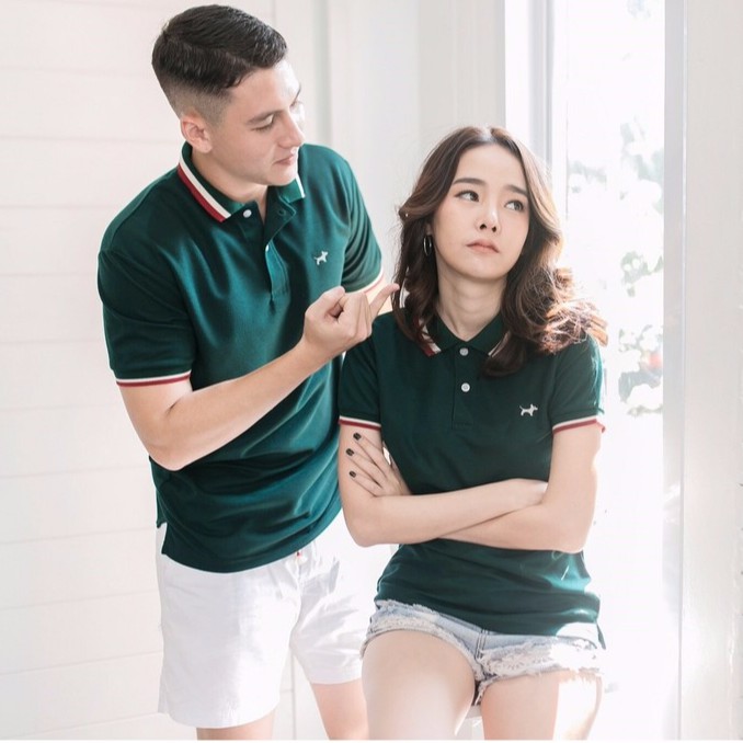 เสื้อโปโล BULLTUS BRAND สีเขียวเข้ม (ขอบแดง) 3 Tone Collection มี XXL