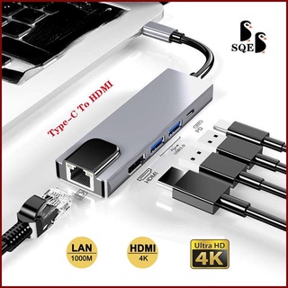 อะแดปเตอร์ฮับ Type-C เป็น HDMI Type C USB-C เป็น 4k HDMI 5 in 1 USB3.0 LAN อีเธอร์เน็ต ชาร์จเร็ว