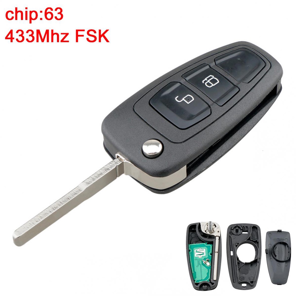 2 ปุ ่ ม 433MHz FSK 4D63 ชิป 5WK50166 AB39-15K601-DA Keyless รีโมทกุญแจรถ Fob Fit สําหรับ Ford Ranger Focus