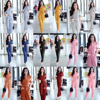 J6209 Jumpsuit จั๊มสูทขายาว กระดุมหน้า ผูกเอว (1/2)