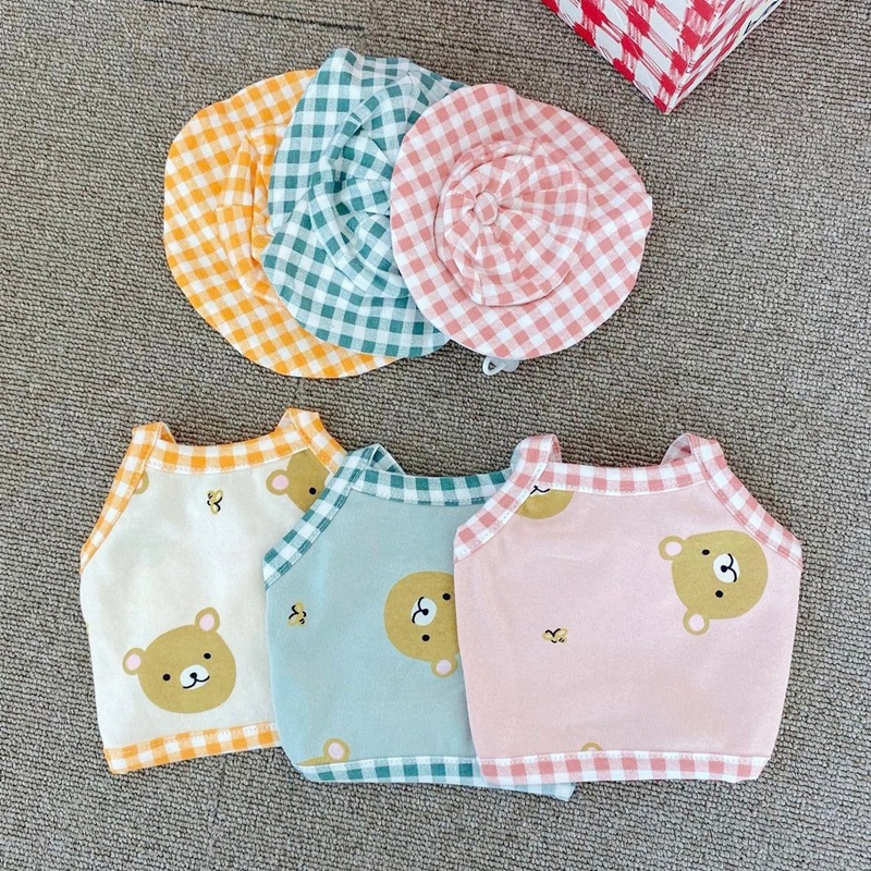 พร้อมส่ง  A15 เสื้อสายเดี่ยวลายหมี+หมวก