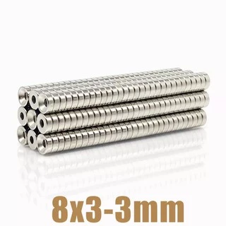 10ชิ้น แม่เหล็กแรงสูง กลมแบนมีรู 8x3รู3มิล Magnet Neodymium 8x3รู3mm แม่เหล็กนีโอไดเมียม ขนาด 8*3รู3mm แม่เหล็ก 8*3รู3
